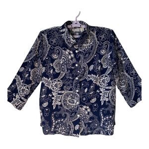 The TOG Shop Women's Blouse SZ 20 Navy Blue White Paisley Polyester Relaxed Fit